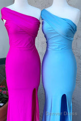 One Shoulder Side Slit Mermaid Long Prom Dress