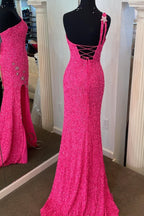 One Shoulder Stars Mermaid Sequins Prom Dresses With Slit