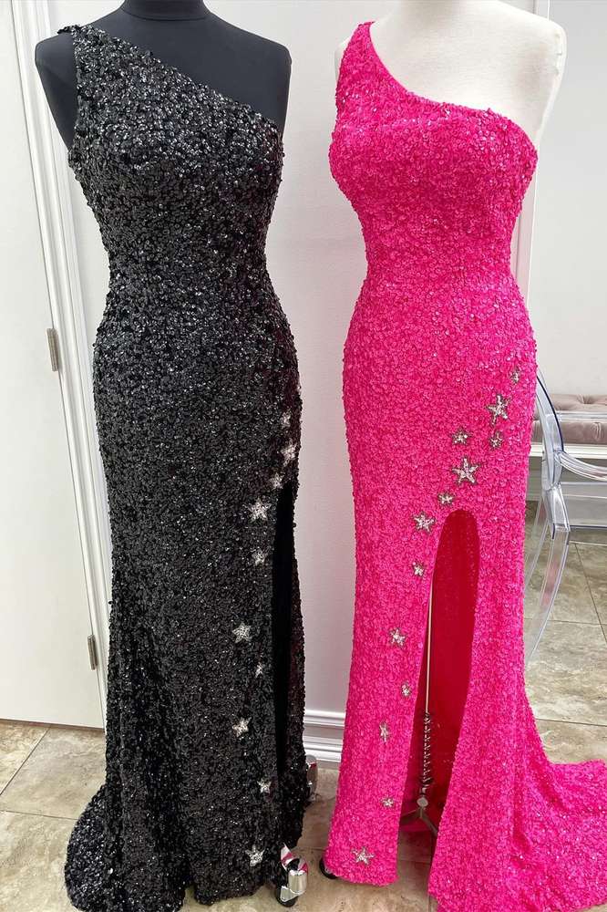 One Shoulder Stars Mermaid Sequins Prom Dresses With Slit Main image