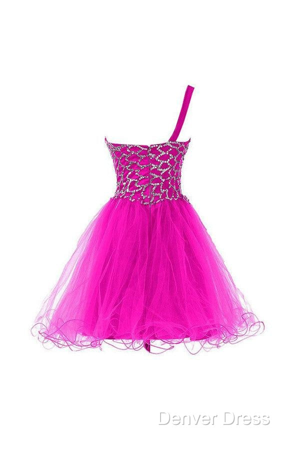 One Shoulder Tulle Homecoming Dress Short Prom Dresses With Beading