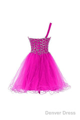 One Shoulder Tulle Homecoming Dresses Short Prom Dresses With Beading