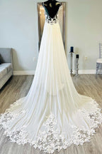 Open Back A Line Chiffon Lace Beach Wedding Dresses