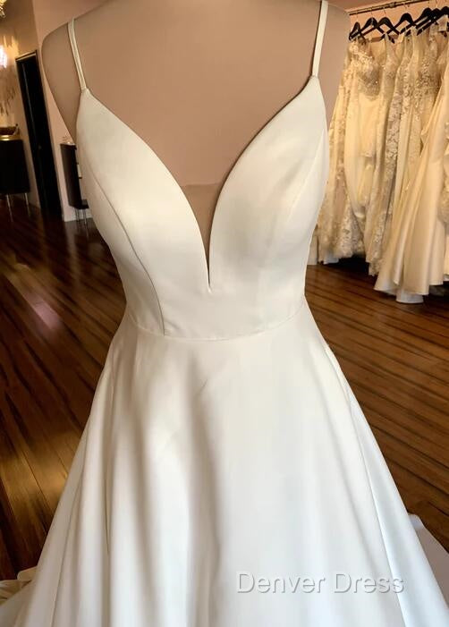 Open Back A Line Satin Wedding Dresses