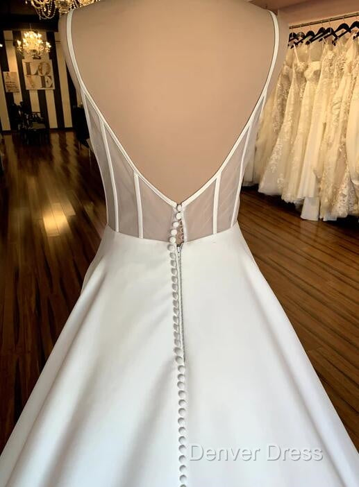 Open Back A Line Satin Wedding Dresses