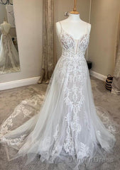 Open Back A Line Tulle/Lace Wedding Dresses,Custom Made Bridal Dress