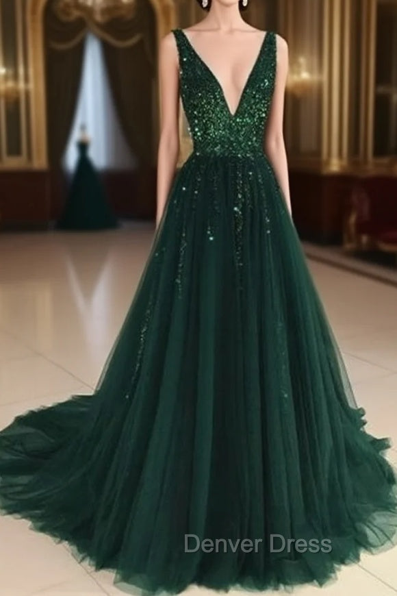 Open Back A-line Tulle Prom Dresses Crystals Women Party Dresses Main image