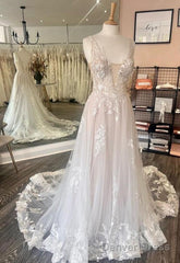 Open Back A Line Wedding Dresses,Custom Made Bridal Dress