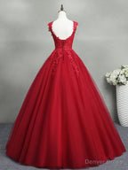 Open Back Burgundy Lace Tulle Long Prom Dresses, Burgundy Lace Formal Evening Dresses