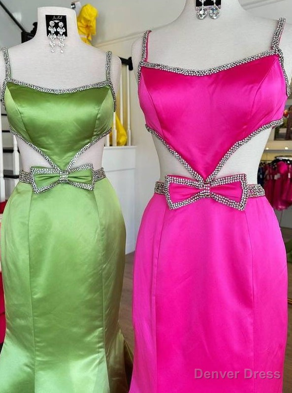 Open Back Satin Long Prom Dresses with Cutouts and Bow Embellishments Secondary image
