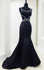 Open Back Satin Long Prom Dresses with Cutouts and Bow Embellishments