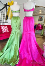 Open Back Satin Long Prom Dresses with Cutouts and Bow Embellishments