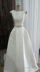 Open Back Wedding Dress Embroidered Simple Modern Satin Prom Dress Sexy Bow Belt