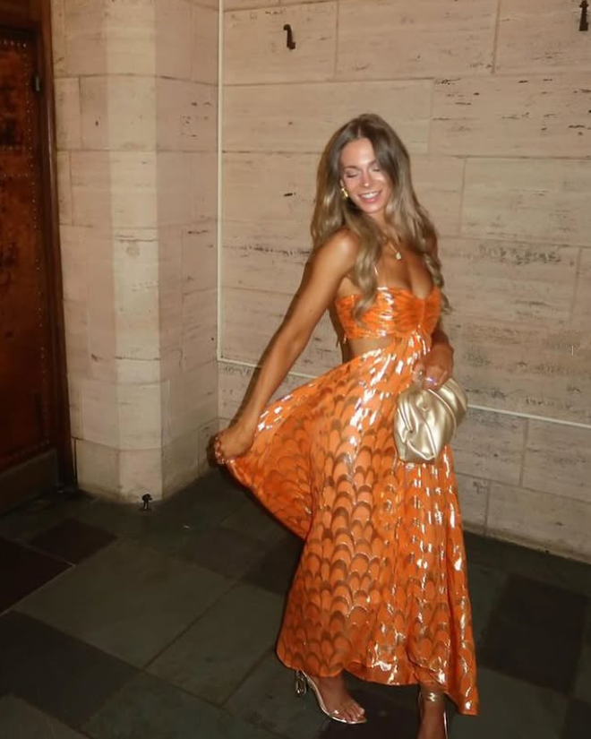 Orange A-Line Spaghetti Straps Chic Long Prom Dresses