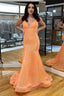 Orange Backless Sequins Mermaid Prom Dresses