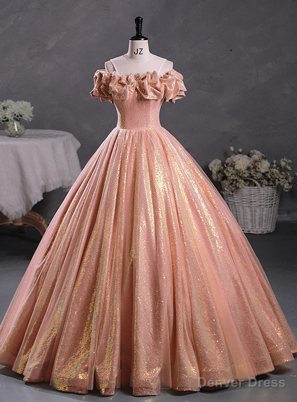 Orange Ball Gowns Sequins Quinceanera Dresses