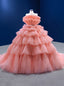 Orange Ball Gowns Tulle Strapless Tiers Prom Dresses