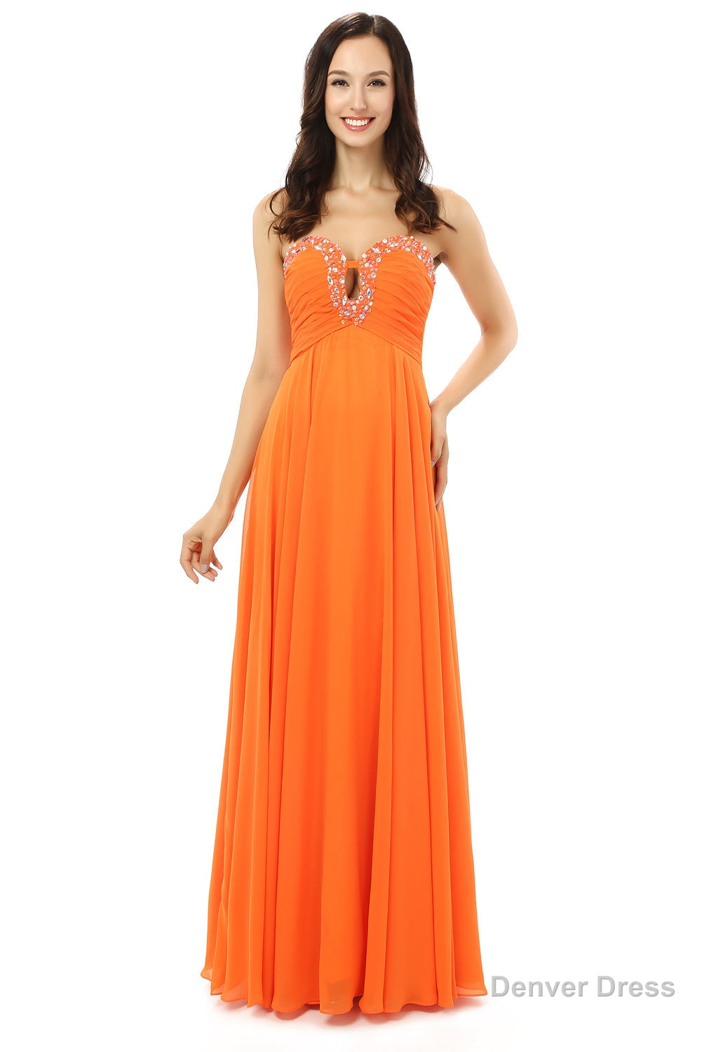 Orange Chiffon Cut Out Sweetheart With Pleats Bridesmaid Dresses Main image