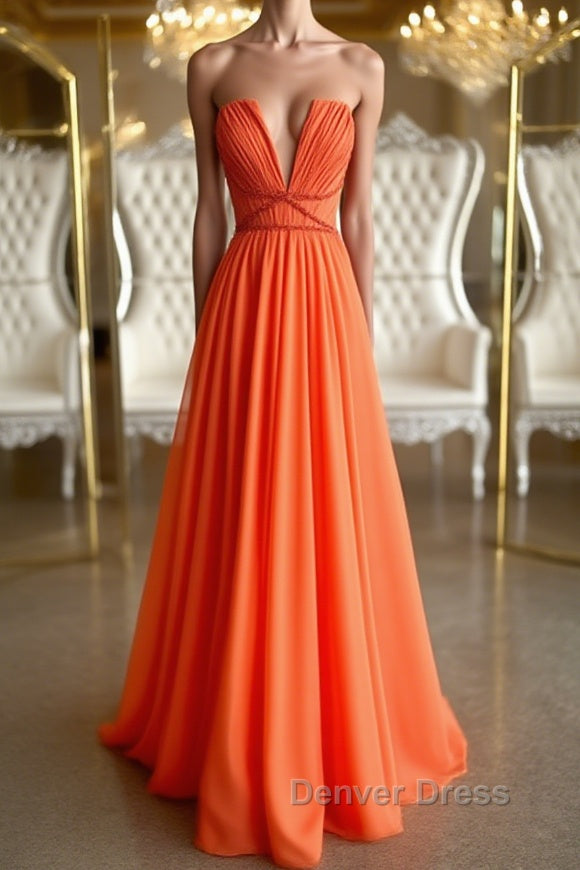 Orange Chiffon Long Prom Dress, Orange Long Prom Dresses