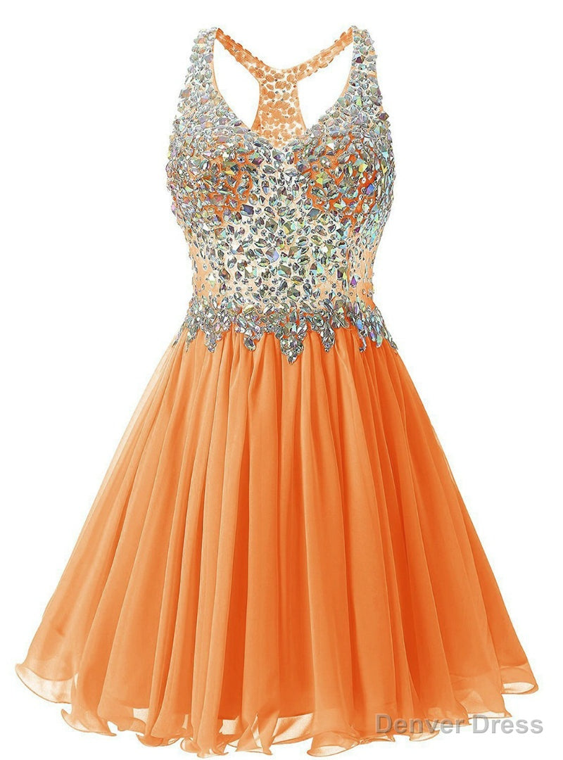 Orange Chiffon V Neck Homecoming Dresses Main image