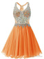 Orange Chiffon V Neck Homecoming Dresses