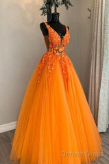 Orange Color Prom Dress In Tulle And Lace , Formal Dress, Graduation School Party Gown