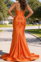 Orange Mermaid Sweetheart Corset Long Prom Dresses with Slit