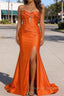 Orange Mermaid Sweetheart Corset Long Prom Dresses with Slit