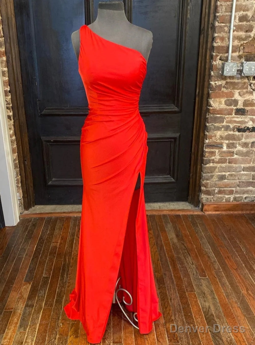 Orange One Mermaid Pleats Prom Dresses