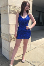 Orange One Shoulder Sequined Homecoming Dresses