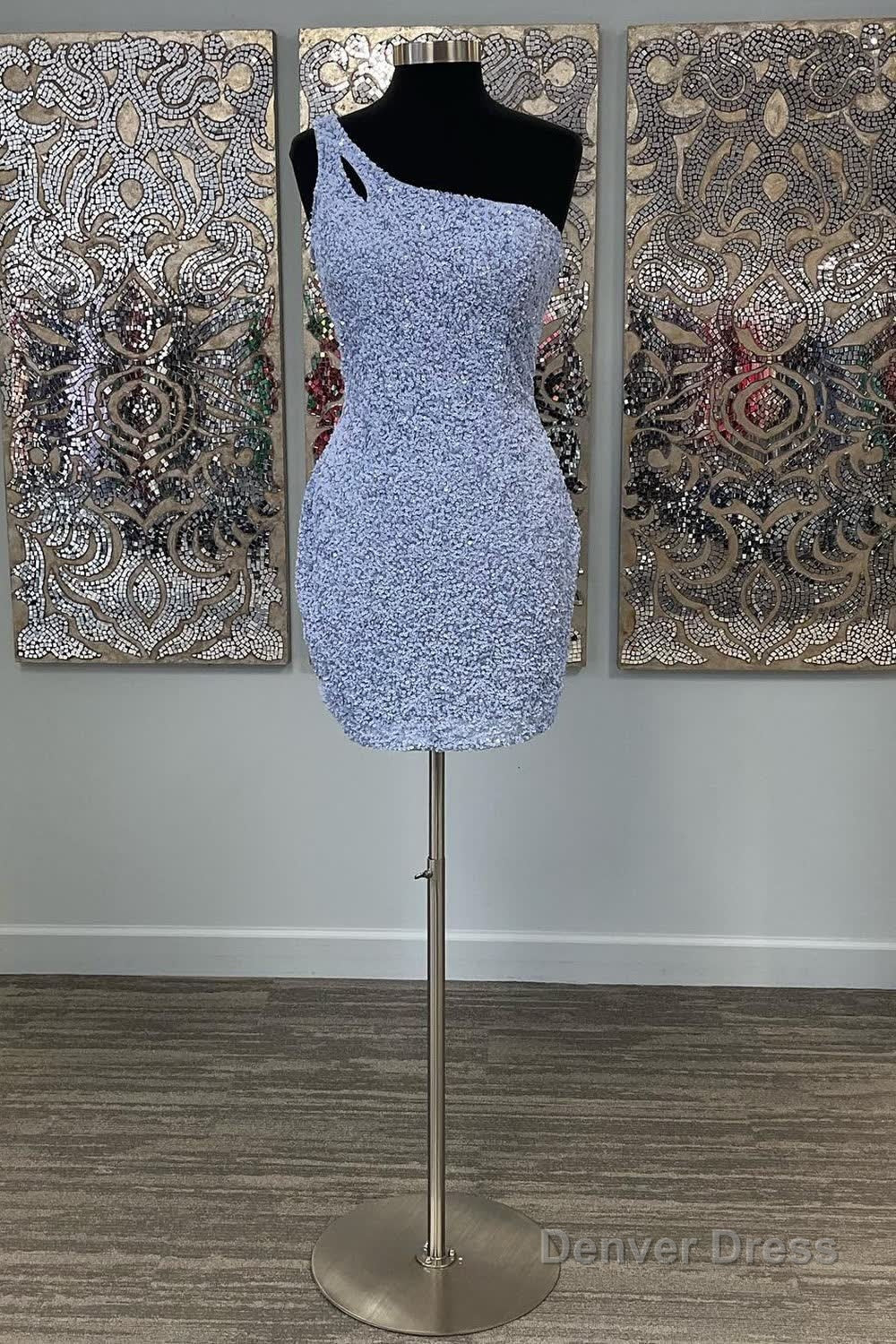Orange Open Back One Shoulder Sequins Tight Homecoming Dresses