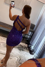 Orange Open Back One Shoulder Sequins Tight Homecoming Dresses