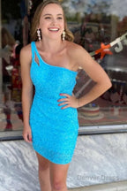 Orange Open Back One Shoulder Sequins Tight Homecoming Dress