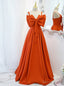 Orange Sapghetti Straps Bow Long Prom Dresses