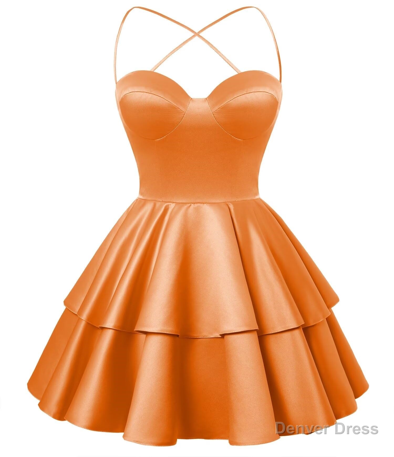 Orange Satin Homecoming Dress Sweetheart Neck Tiered Short Graduation Dresses Secondary image