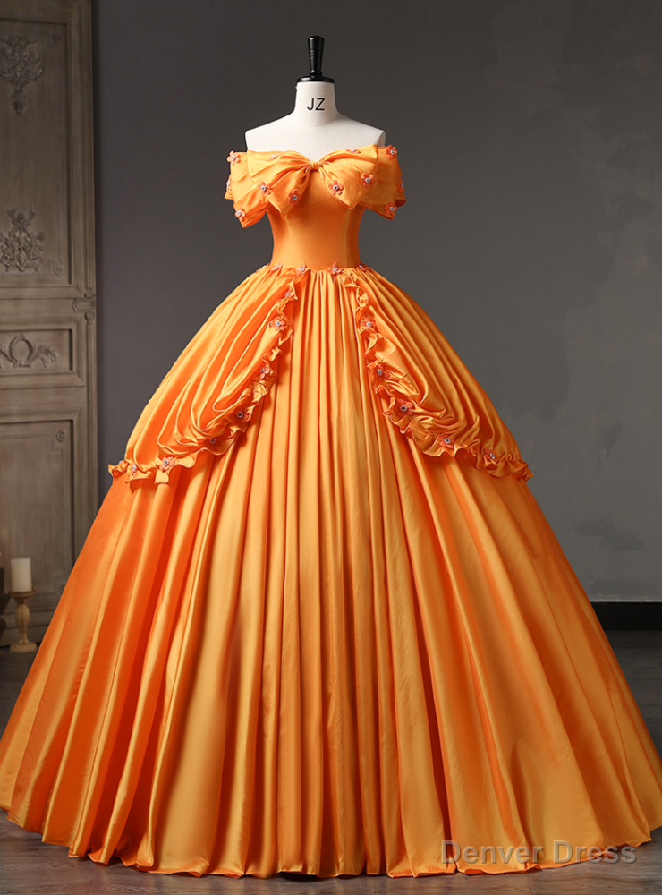 Orange Satin Off the Shoulder Quinceanera Dresses