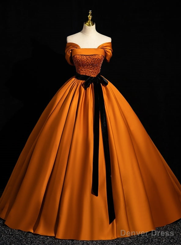 Orange Satin off the Shoulder Sequins Quinceanera Dresses