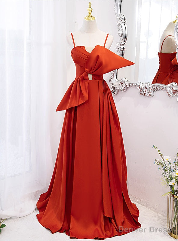 Orange Satin Spaghetti Straps Bow Prom Dresses Main image