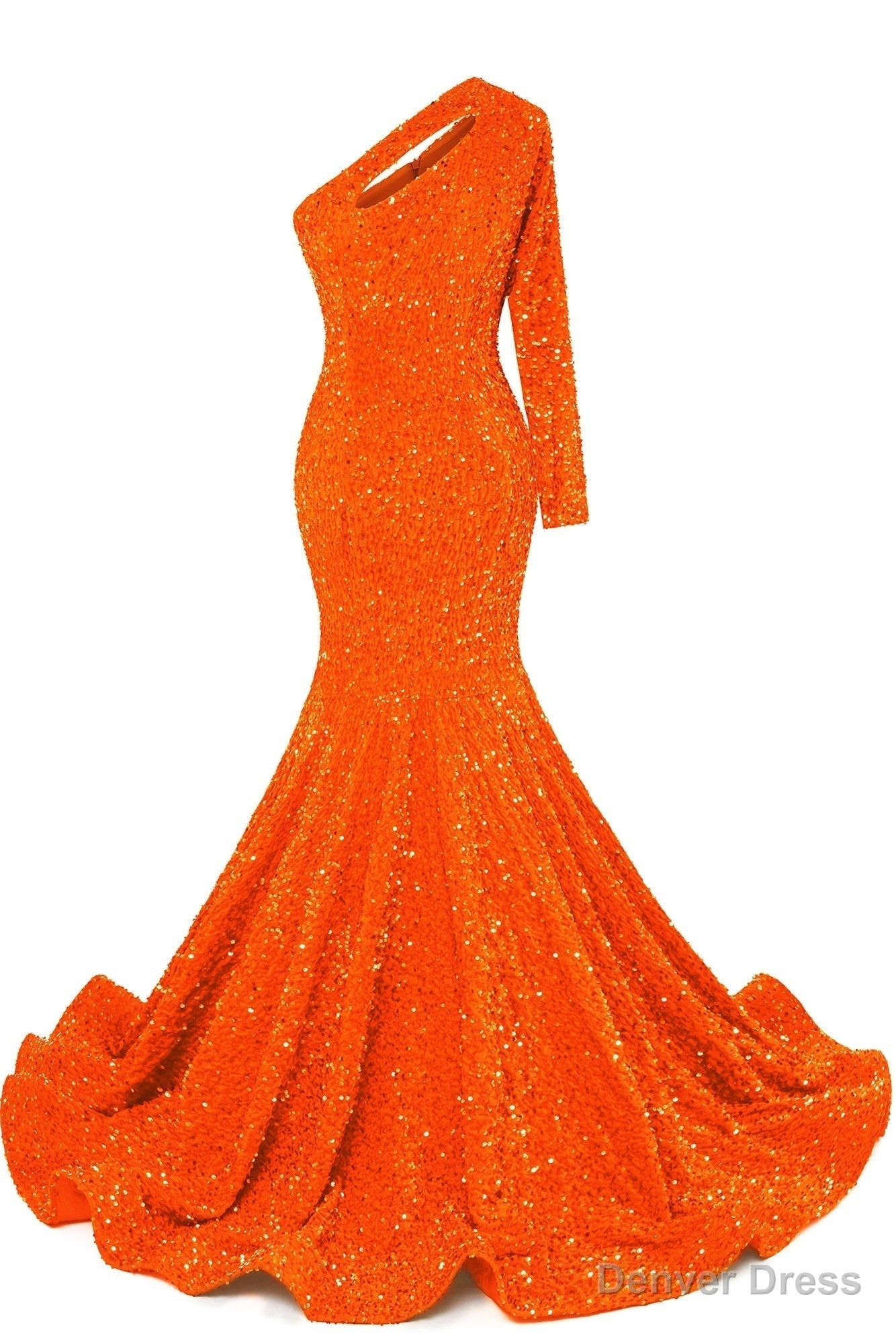 Orange Sequins Mermaid Prom Dress One Shoulder Prom Dresses Floor Length Wedding Prom Gown Secondary image