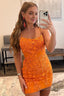 Orange Short Tight Homecoming Dresses with Lace Beading