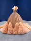 Orange Tulle Ball Gowns One Shoulder Sequins Beading Prom Dresses