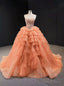 Orange Tulle Ball Gowns Sequins Sweetheart Sweet 16 Prom Dresses