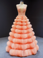 Orange Tulle Tiers V Neck Backless Beading Prom Dresses