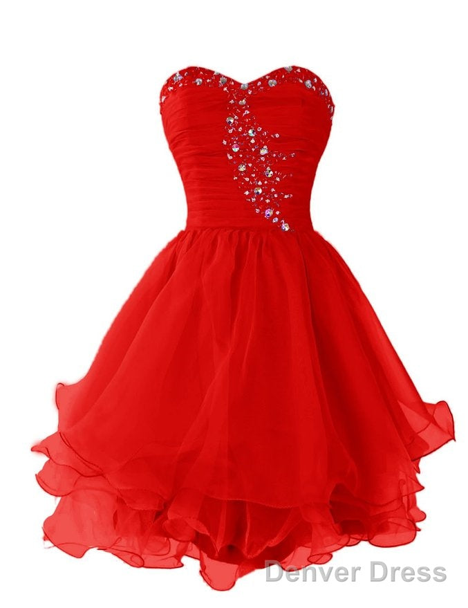 Organza Short Beaded Cute Homecoming Dresses, Lovely Sweetheart Prom Dress