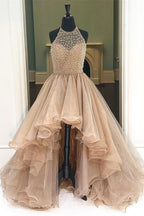Organza With Beaded Bodice Halter High Low Prom Dress,Pageant Dresses