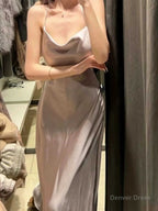 Prom Dress Fashion Masquerade Prom Dress Long, Halter Neck A Line Satin Slip Prom Dresses