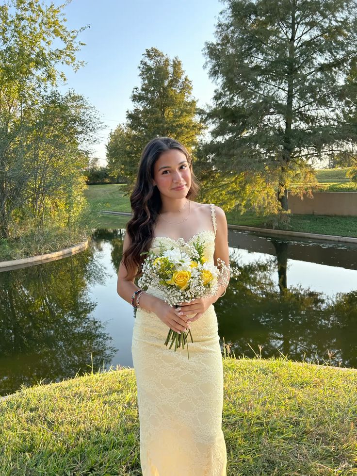 Pastel Yellow Prom Dress, Elegant Lace Prom Dresses