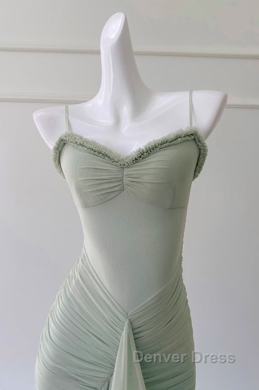 Pea Green Suspender Long Dresses Secondary image