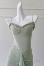 Pea Green Suspender Long Dresses