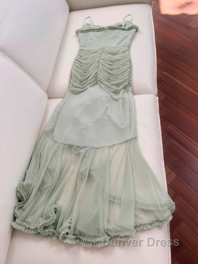 Pea Green Suspender Long Dresses