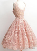 Peach Lace Scoop Neckline Short Cute Homecoming Dresses